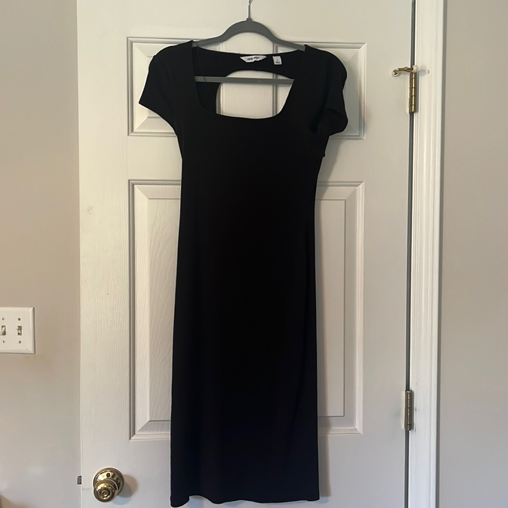 Black Nine West Body Con Midi Dress (L)
